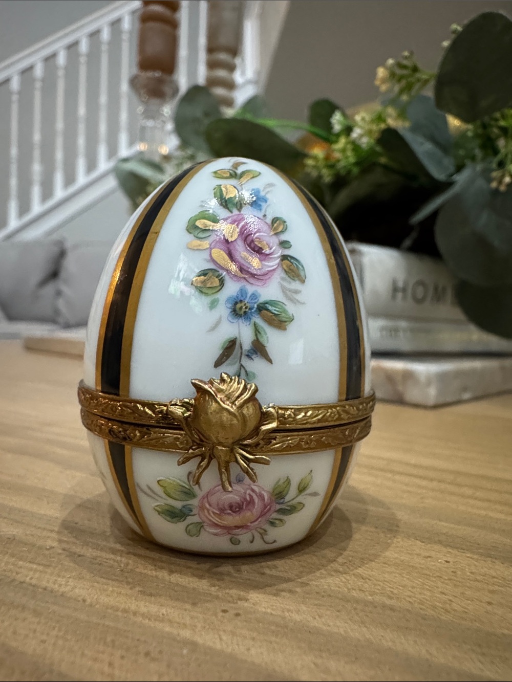 Limoges White and Gold Porcelain egg trinket box